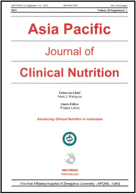 Book Cover of Asia Pacific Journal of Clinical Nutrition Volume 25 Supplement 1 2016